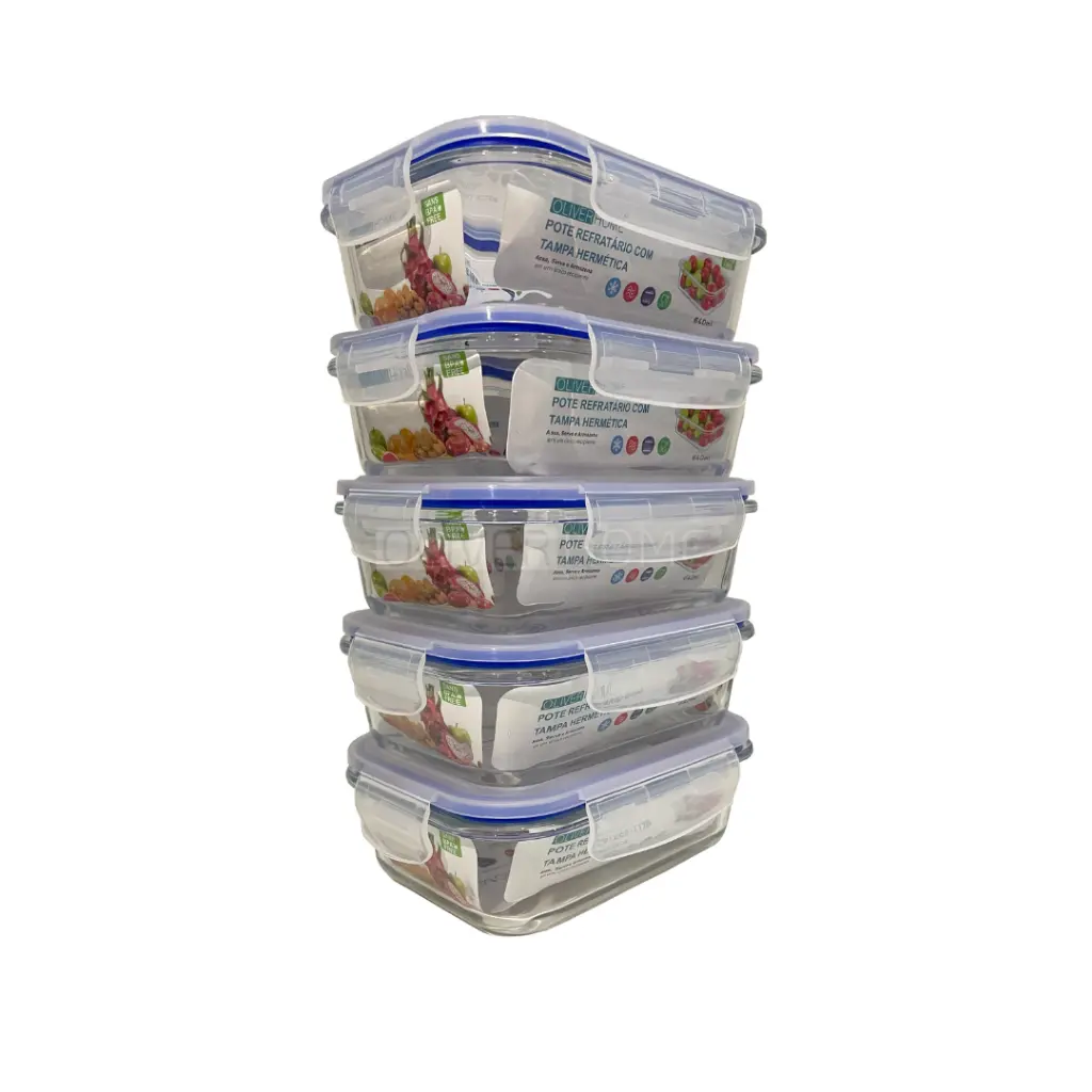 Kit 10 Potes de Vidro 640ml Hermético Marmita Fit com Tampa 4 Travas